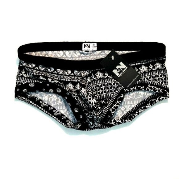 N2N Bodywear Size L Provence Micro Boxer Briefs/Trunks - Black/White - Batik - Picture 3 of 14